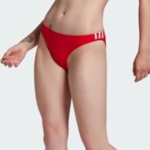 ADIDAS Red Classic Hipster 3-Stripes Bikini Bottom